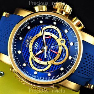 NEW Invicta Men 52mm S1 Rally TURBO CHARGED MVMT Gold/Blue Silicone Strap Watch